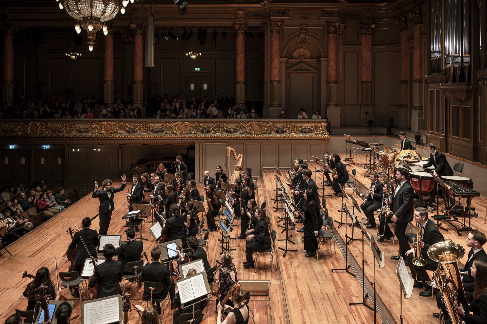 View over the stage of the Tonhalle Zürich during the concert