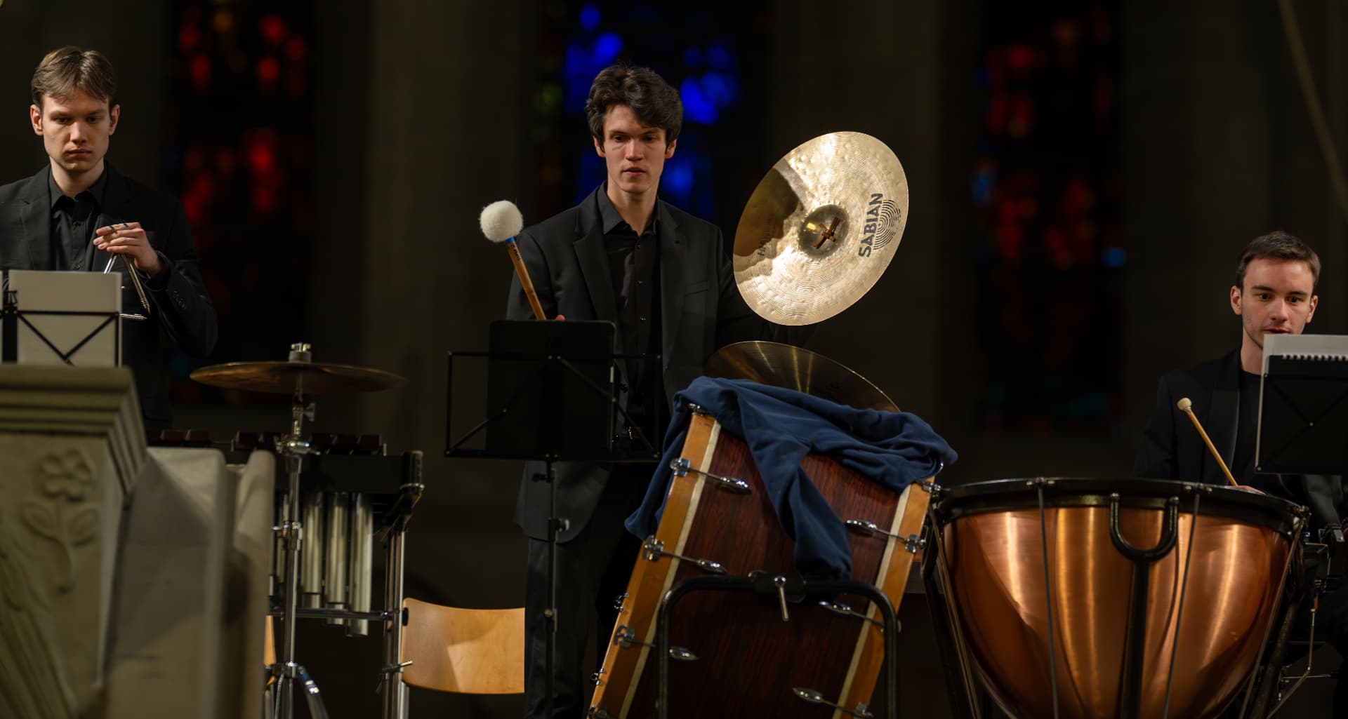 Percussion and timpani of the Empyrean Orchestra at the church concert